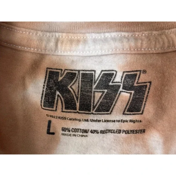 KISS Band T-Shirt Tie Dye Graphic Rock Tee Vintage Style Brown White Size Large - Picture 3 of 3
